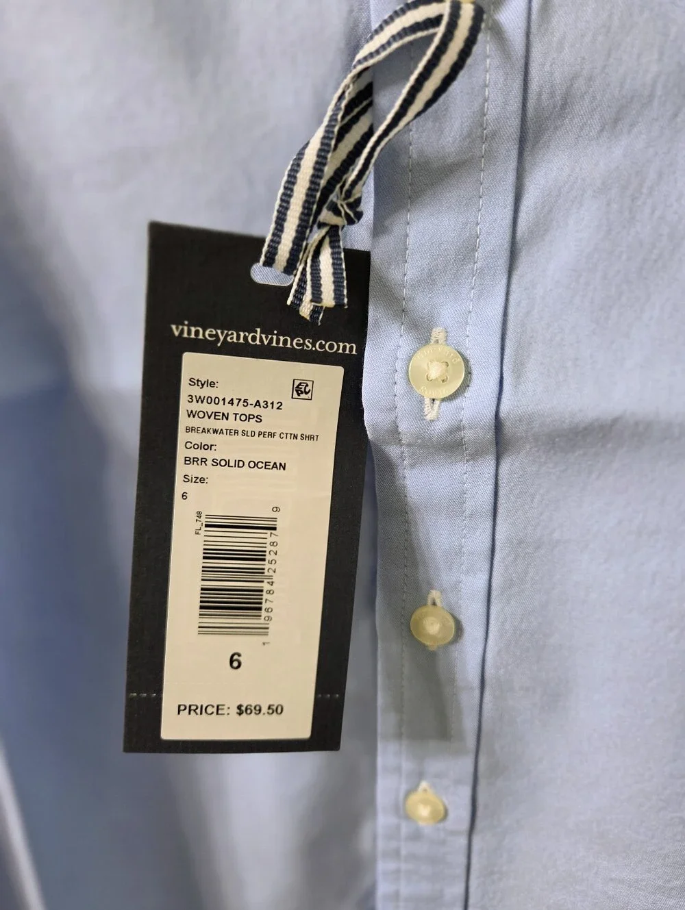NWT Vineyard Vines Boys Light Blue (Ocean) Performance Button-Down Shirt Size 6